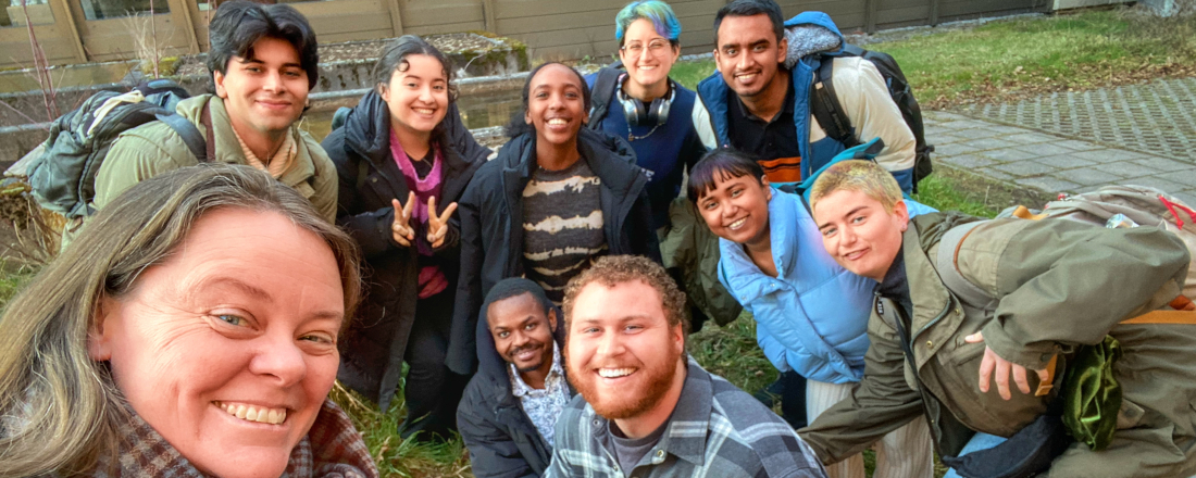 Selfie of Koreen Reece with her students posing in the background
