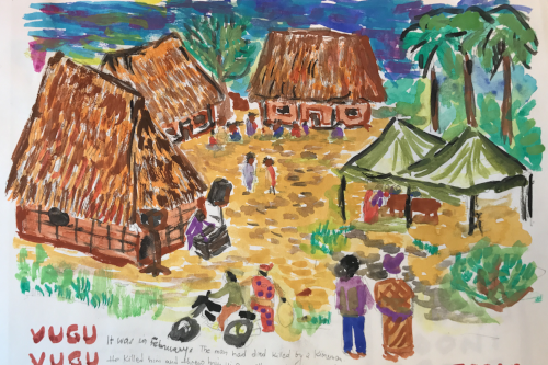 a painting of a village